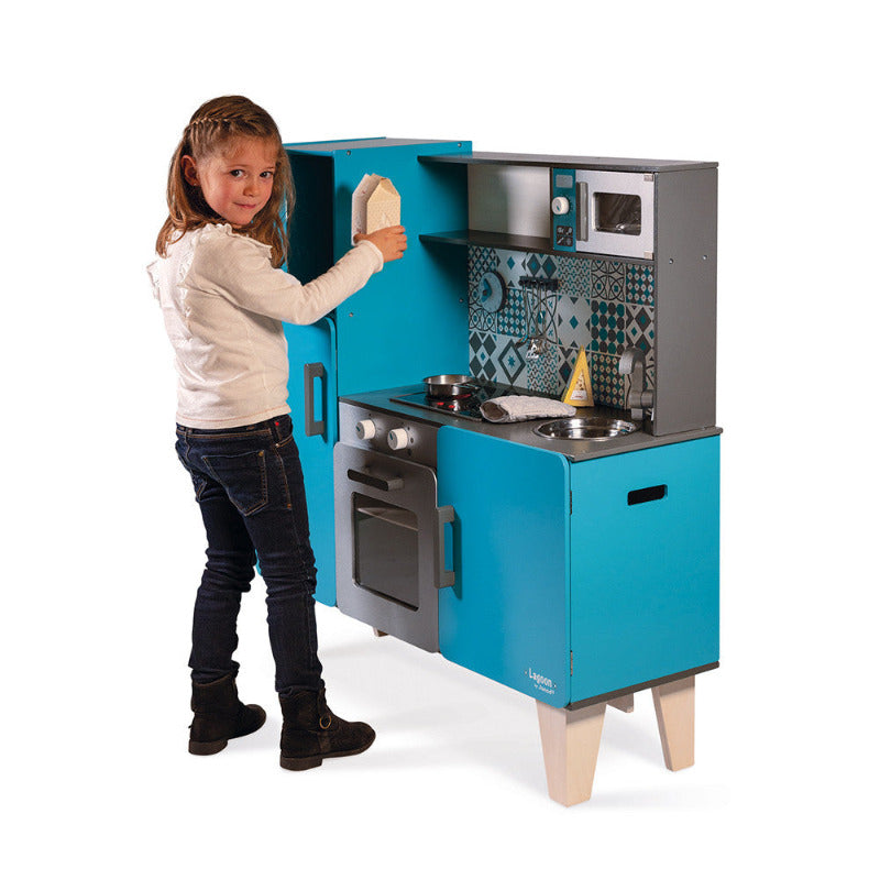 Cucina giocattolo in legno maxi accessoriata, in color blu