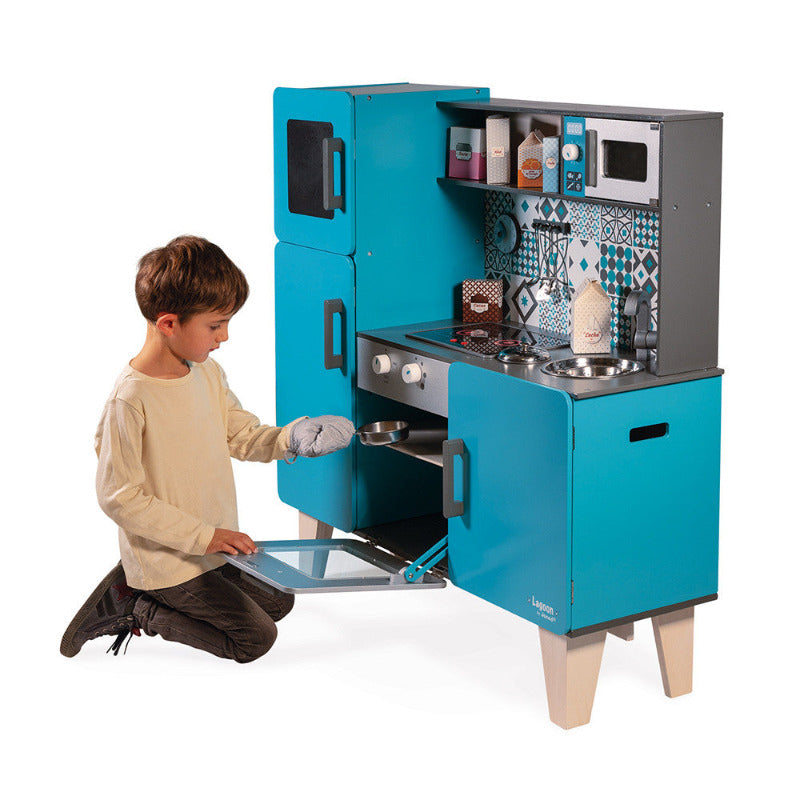 Cucina giocattolo in legno maxi accessoriata, in color blu