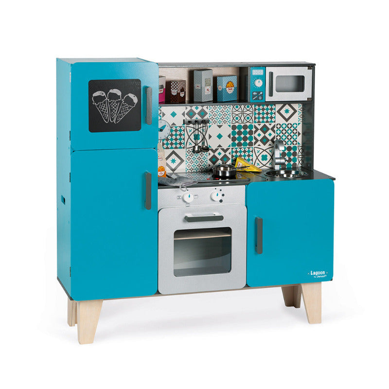 Cucina giocattolo in legno maxi accessoriata, in color blu