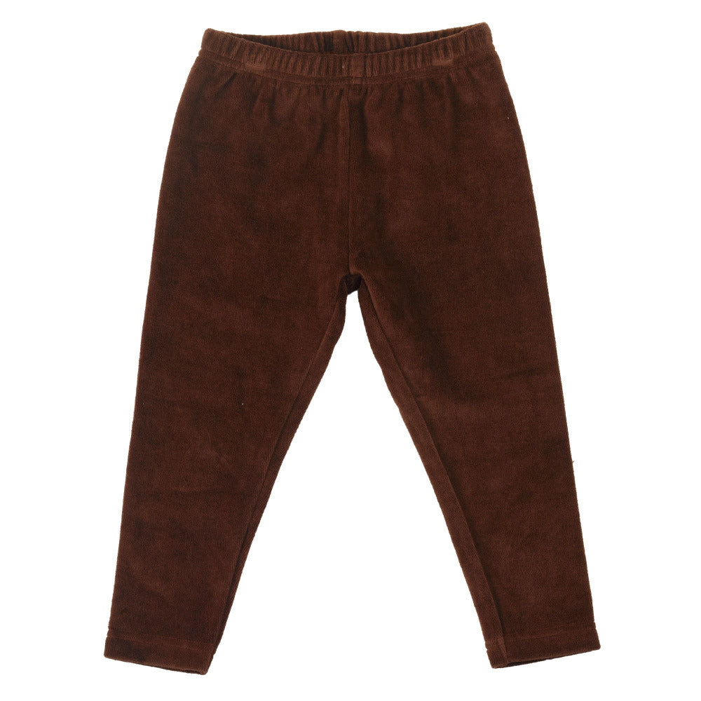 Bellissimo pantalone in velour elasticizzato, in cotone organico biologico color marrone