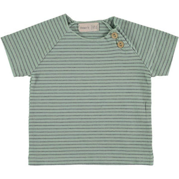 T-shirt bambini manica corta in cotone biologico - verde con righine