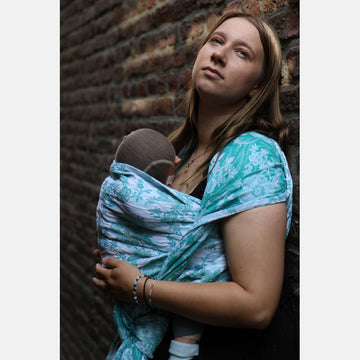 Fascia portabebè rigida in cotone e lino - Anemone Trinity Emerald